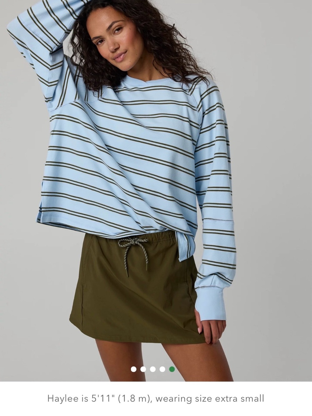 aerie Light Blue Striped Long-Sleeve Sweatshirt